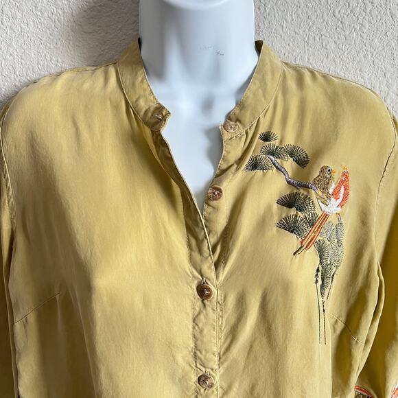 Citron Santa Monica Bird Embroidered Yellow Suede Top Women's S Relaxed Boho - Picture 2 of 9